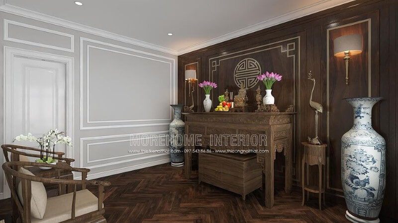 Trang trí phòng thờ gỗ óc chó đẹp cho nhà chung cư cao cấp, nhà phố, biệt thự.