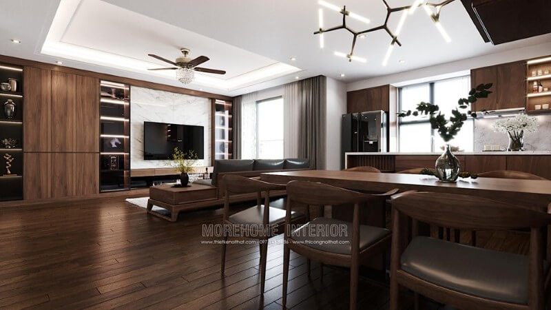 Thiết kế bàn ăn chung cư đẹp từ chất liệu gỗ óc chó tự nhiên nhập khẩu tại Hà Nội