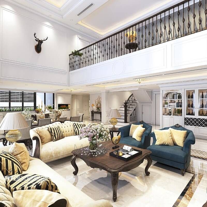 Sản phẩm bàn trà gỗ óc chó tân cổ điển cao cấp tại nội thất phòng khách căn hộ duplex thanh xuân hà nội